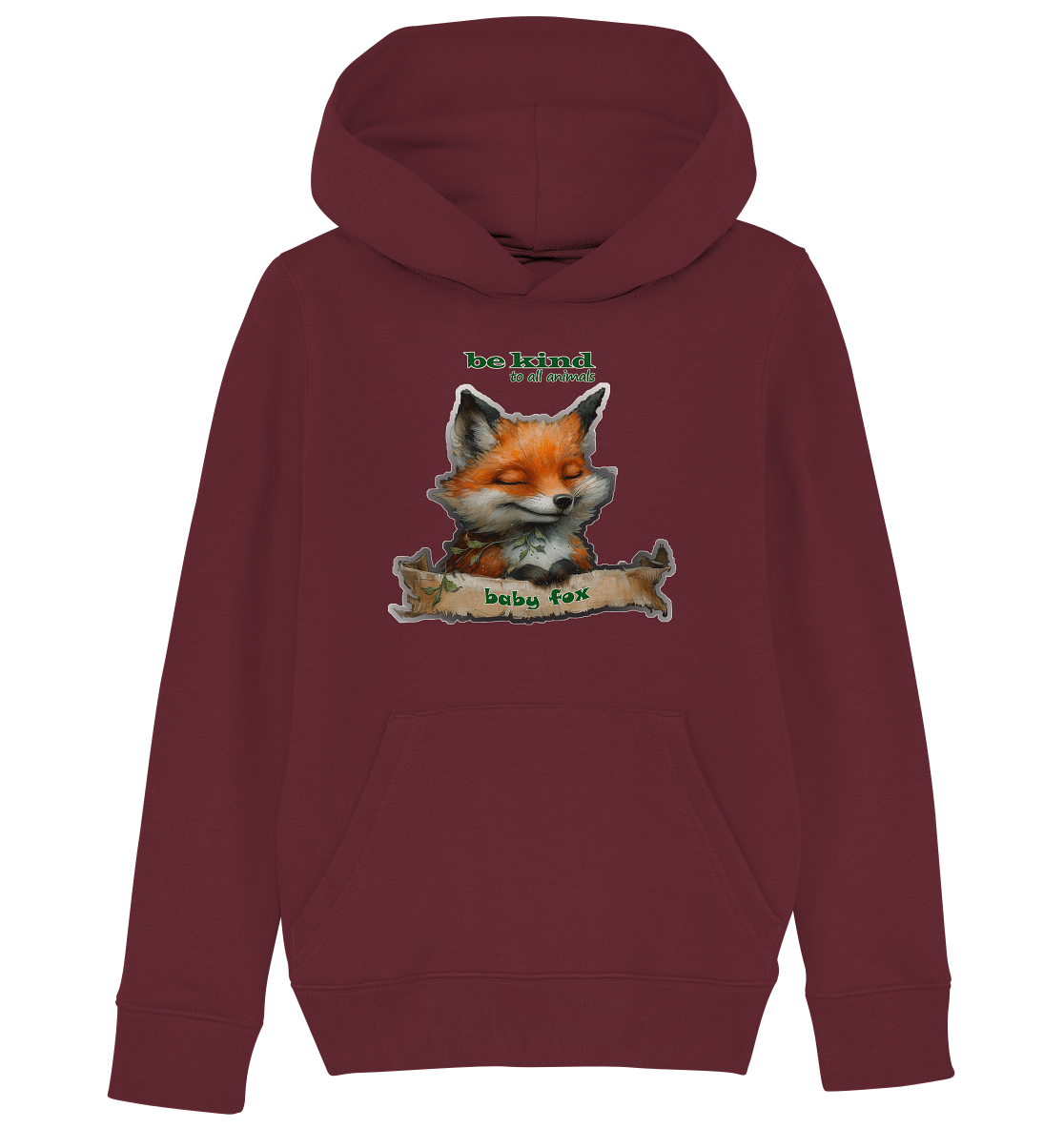 Motiv Baby Fox Kinder Bio Hoodie Kapuzenpulli Burgundy 98 104 3 4